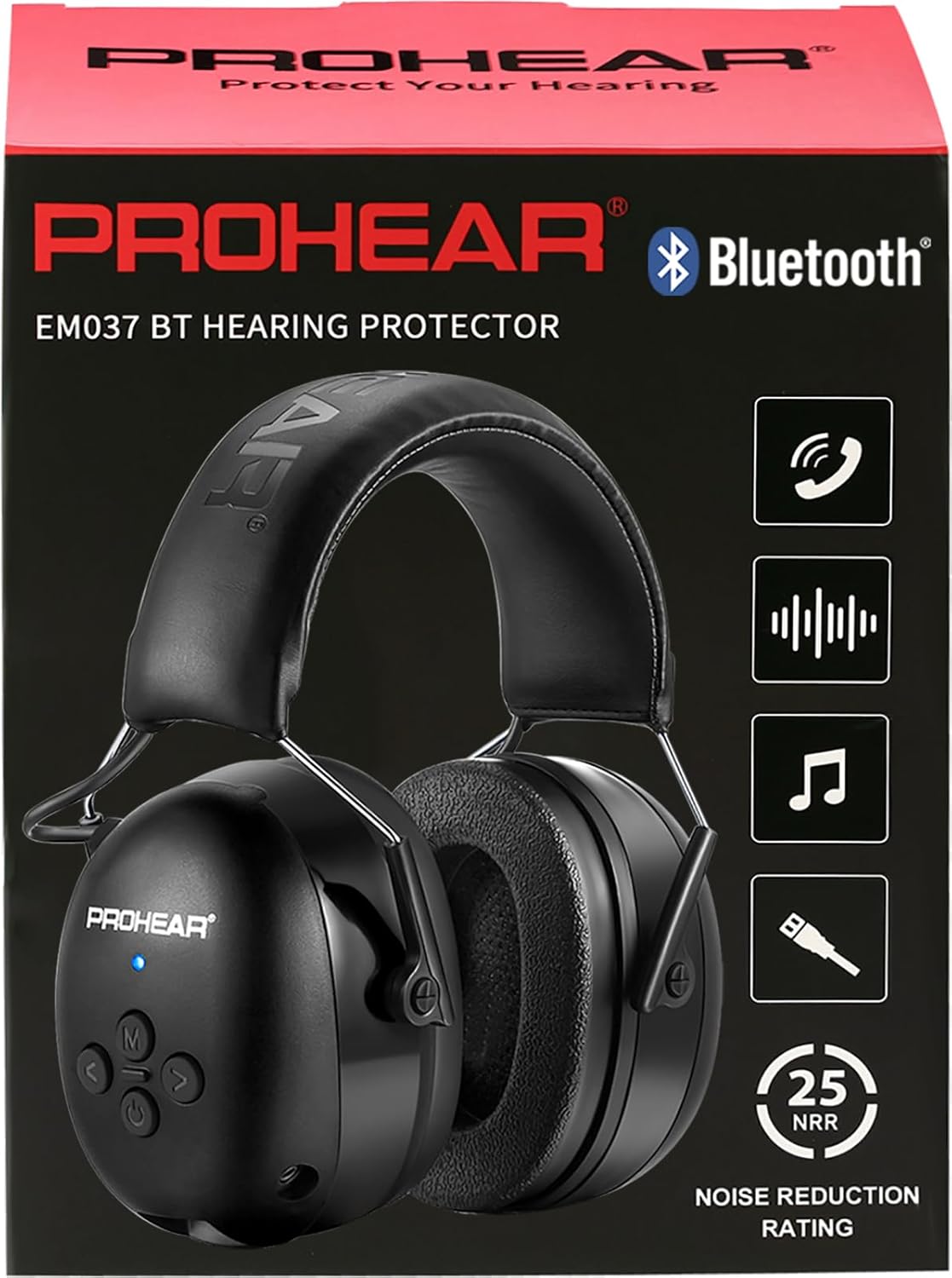 PROHEAR 037 Bluetooth Casque Anti Bruit, Musique Protection Auditive Rechargeable avec Sac Transport.